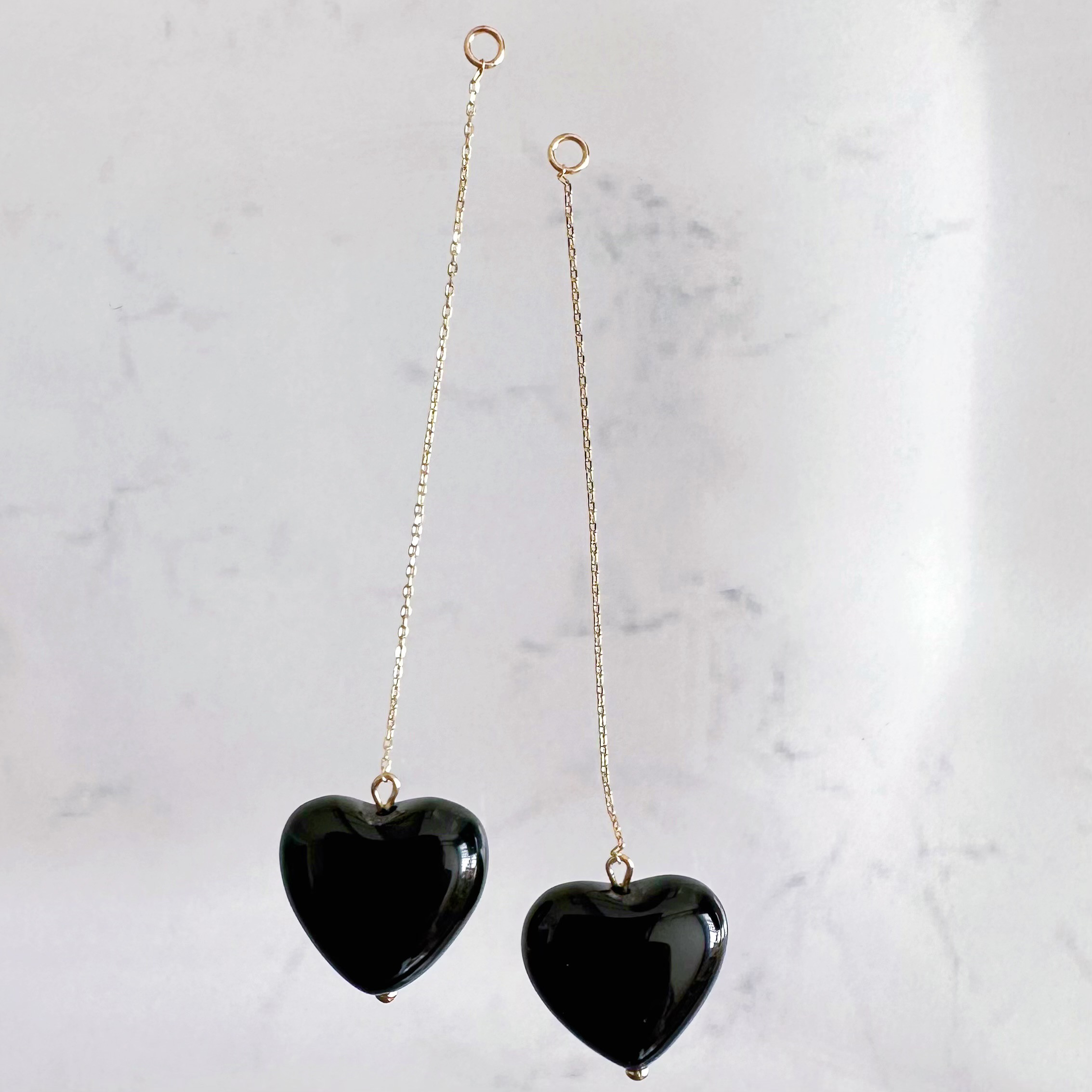 k10/k18 オニキス ハート　ロングチェーン　チャーム　ピアス　イヤリング　大