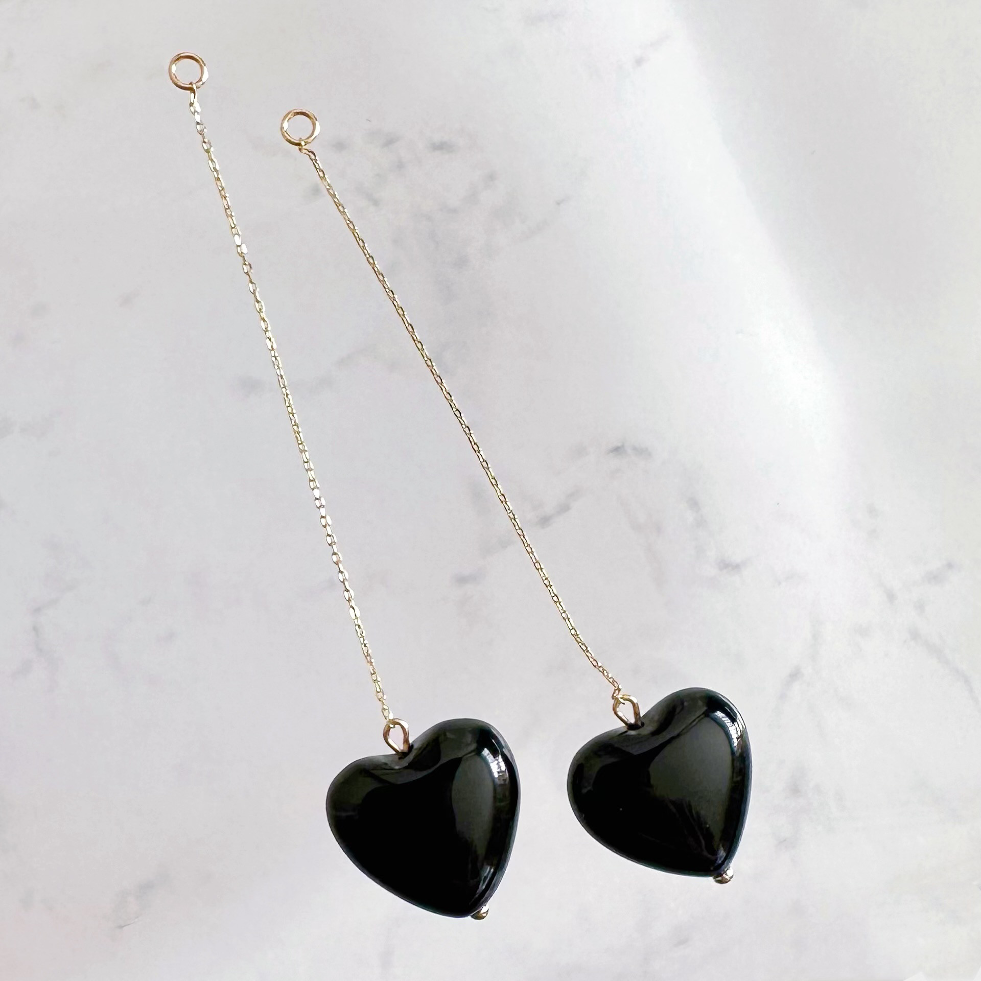 k10/k18 オニキス ハート　ロングチェーン　チャーム　ピアス　イヤリング　大