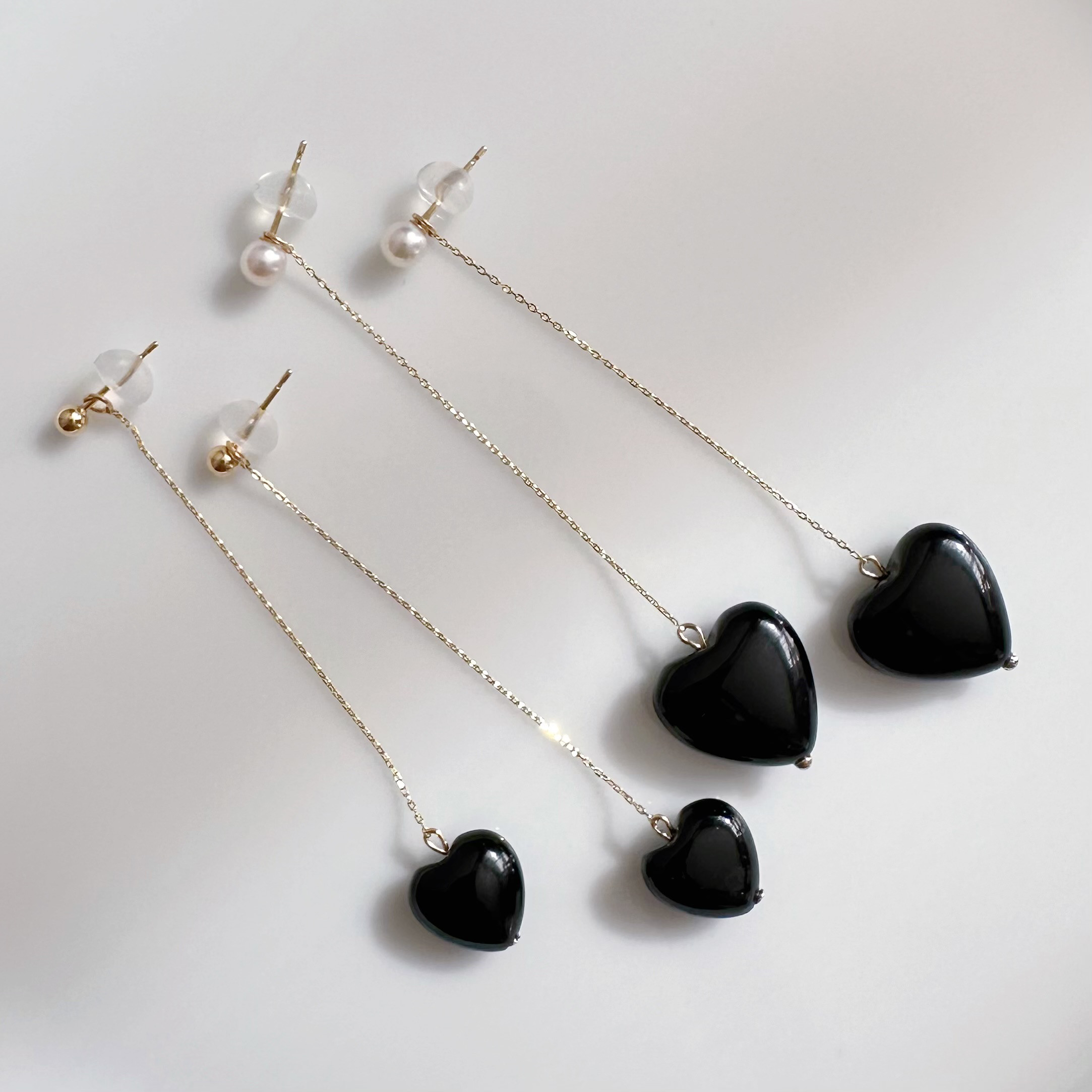k10/k18 オニキス ハート　ロングチェーン　チャーム　ピアス　イヤリング　大