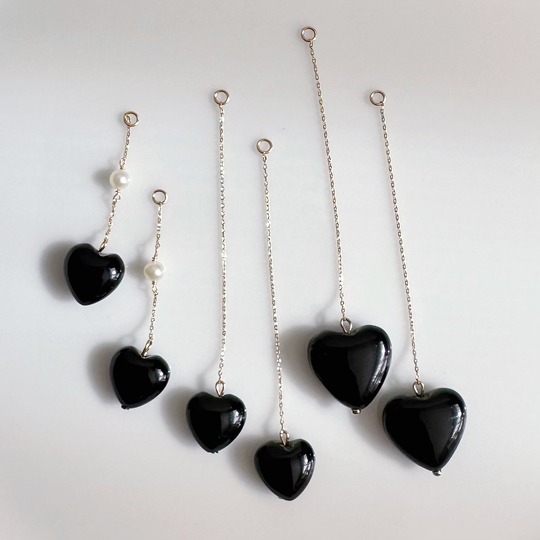 k10/k18 オニキス ハート　ロングチェーン　チャーム　ピアス　イヤリング　大