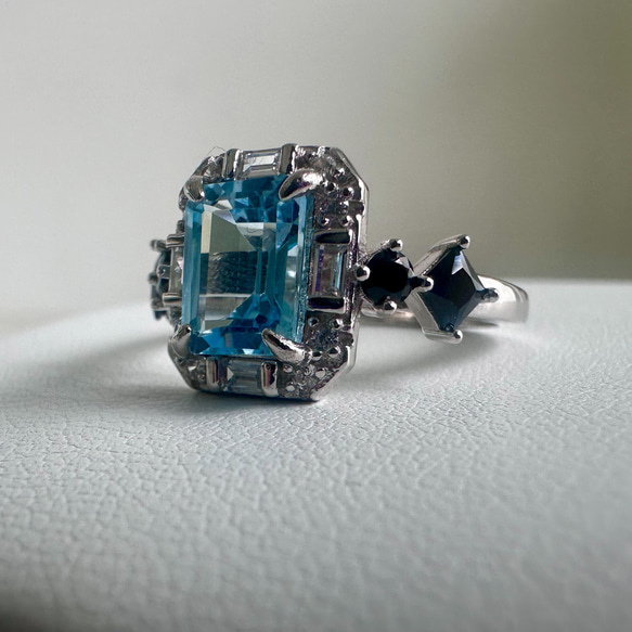 2.50 克拉天然藍色托帕石與黑色尖晶石 [GroS] 環 K14WG 第5張的照片