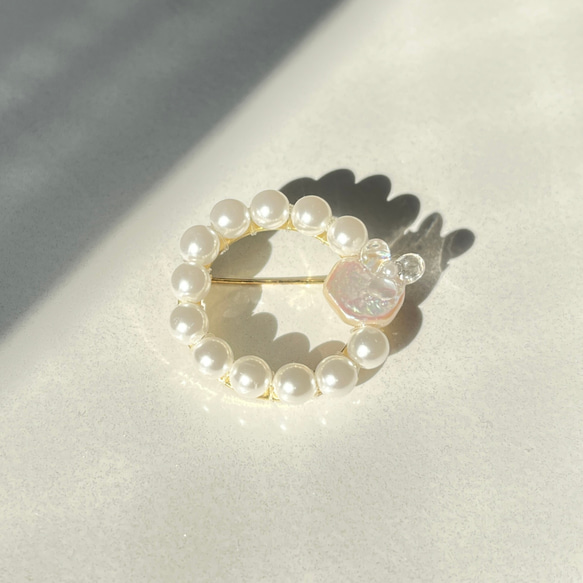 淡水パール ヘキサゴン お花 サークルブローチ 華やか おしゃれ