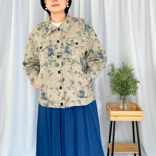 新品定価6万円タグ付き ミントブルーの薔薇柄フローラル春アウター