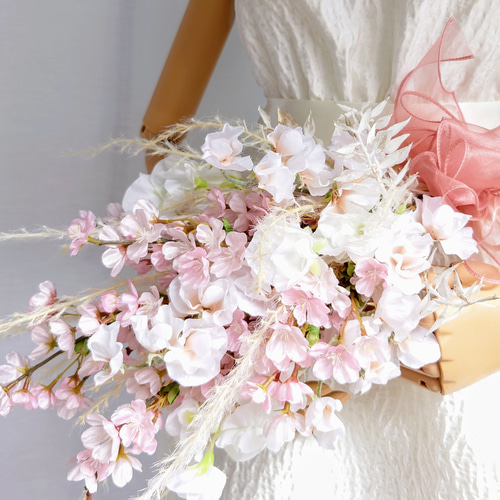 桜とスイトピーの春ブーケ【Arm Bouquet】アーティシャルフラワー