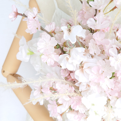 桜とスイトピーの春ブーケ【Arm Bouquet】アーティシャルフラワー