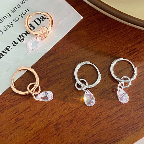 シルバー925 2way 小ぶり 揺れる ドロップ フープピアス つけっぱなし