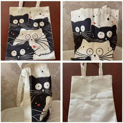 キャリーキャッドショルダーハンドヘルド再利用可能可愛い猫 漫画 キャンパス 学生クラスジップハンドバッグ 布 バッグ ト 5枚目の画像