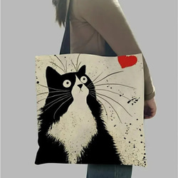 キャリーキャッドショルダーハンドヘルド再利用可能可愛い猫 漫画 キャンパス 学生クラスジップハンドバッグ 布 バッグ ト 10枚目の画像