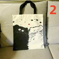キャリーキャッドショルダーハンドヘルド再利用可能可愛い猫 漫画 キャンパス 学生クラスジップハンドバッグ 布 バッグ ト 11枚目の画像