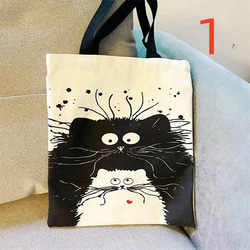 キャリーキャッドショルダーハンドヘルド再利用可能可愛い猫 漫画 キャンパス 学生クラスジップハンドバッグ 布 バッグ ト 12枚目の画像