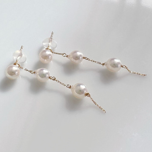 k10/k18 アコヤパール ステーション チャーム ピアス イヤリング