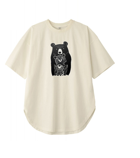 クマファミリー　レディースビッグシルエットTシャツ綿100％ 1枚目の画像