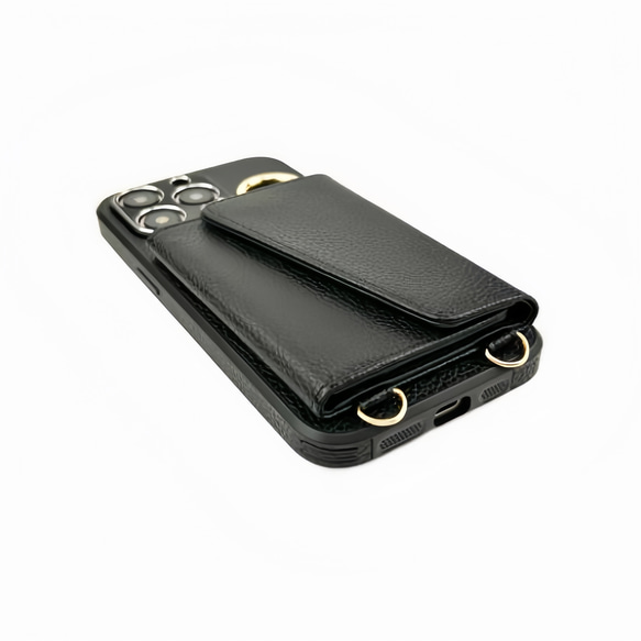 iPhoneケース　ショルダーストラップ付き　シュリンクレザー　6色　シンプル　高級感　カードポケット付き　ミラー付き 6枚目の画像