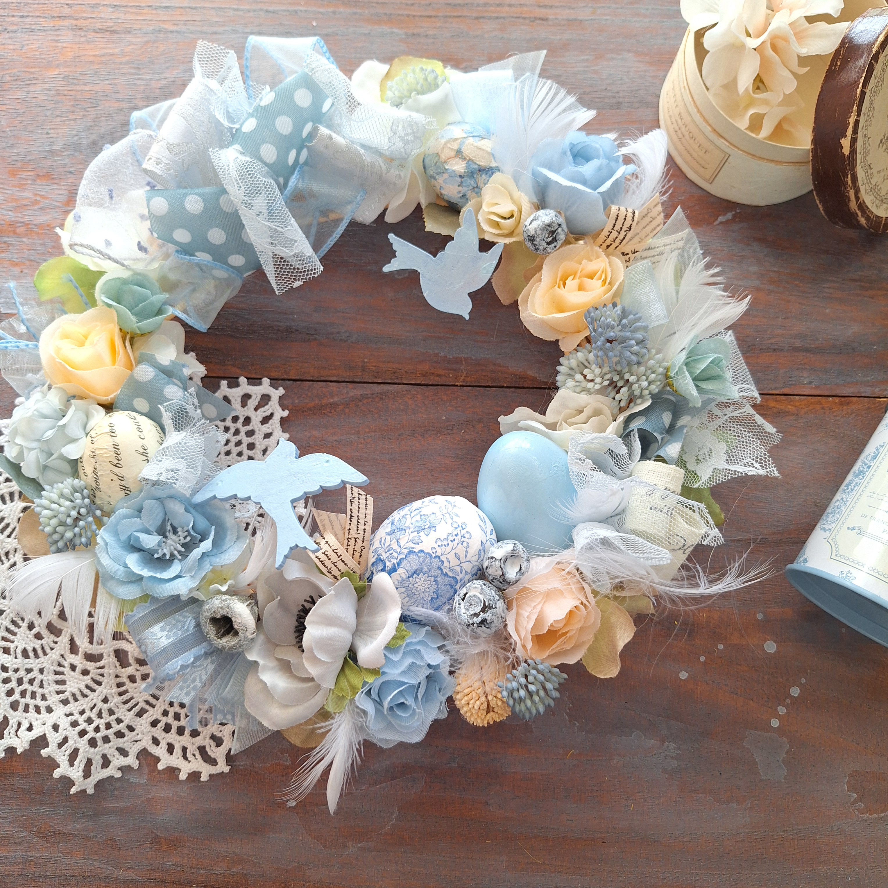イースターリース(25cm)＊ブルーバードの大人イースター＊フラワーリース・ナチュラルリース・大人イースター・ブルーリー