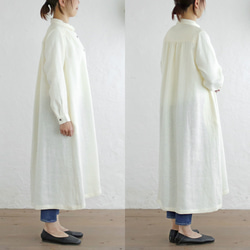 亞麻 2way 褶皺襯衫式連身裙，長度可選（奶油色）OP05。 第8張的照片