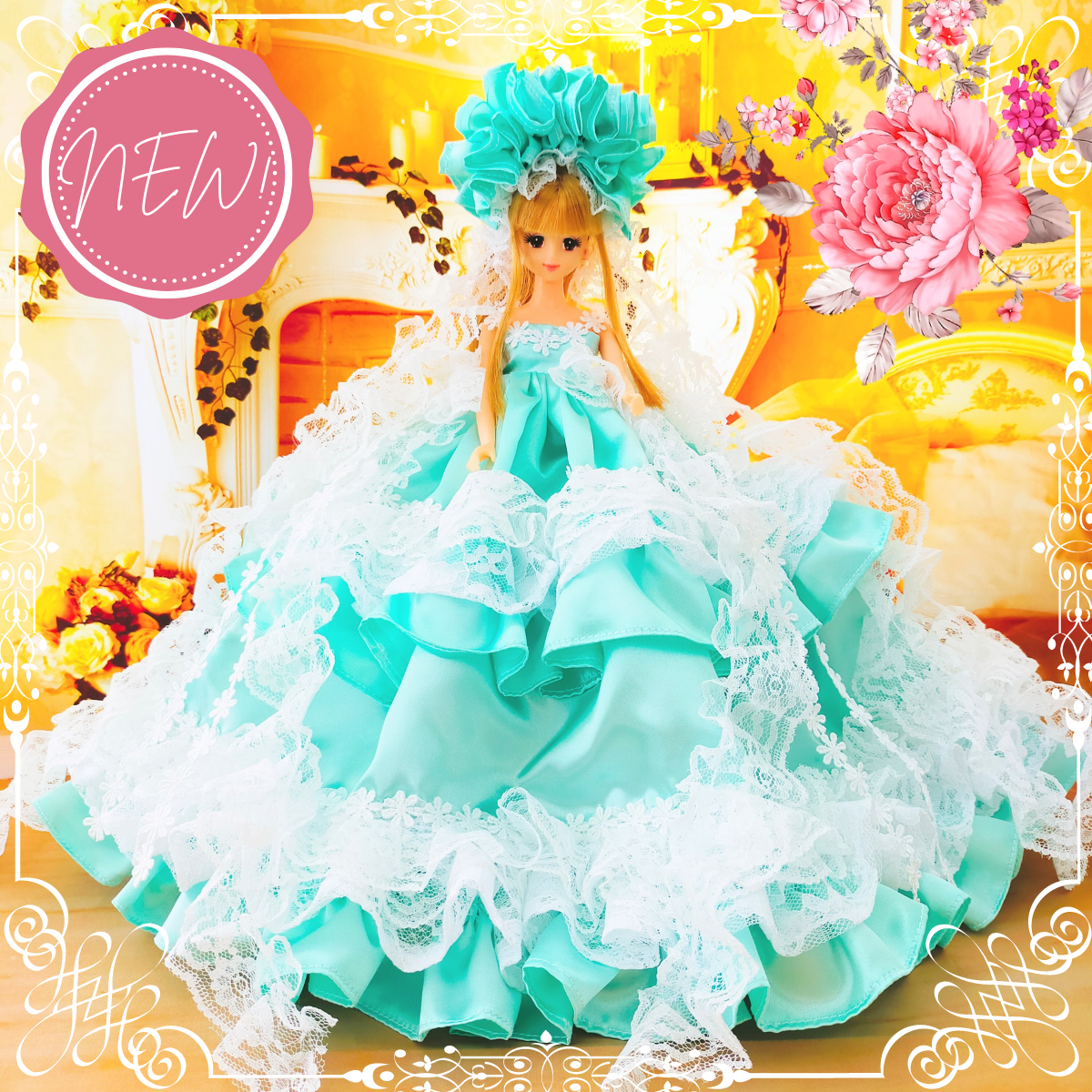 ジェニー 翡翠ドレス エメラルドグリーン ハンドメイド服 ドール服