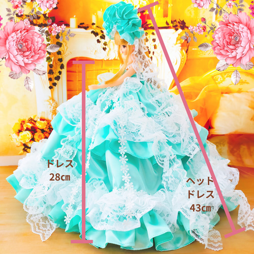 ジェニー 翡翠ドレス エメラルドグリーン ハンドメイド服 ドール服