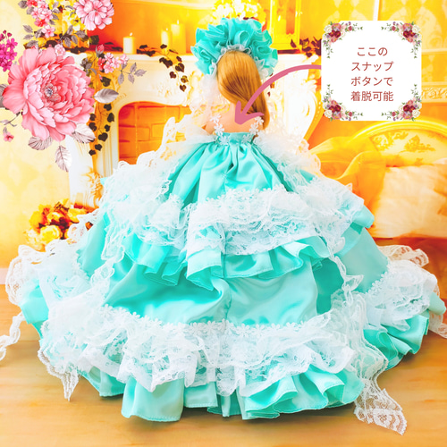 ジェニー 翡翠ドレス エメラルドグリーン ハンドメイド服 ドール服