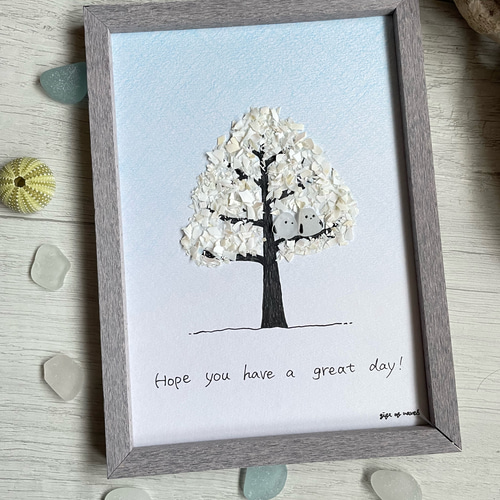 シマエナガの素敵なリース☆ シーグラスアート