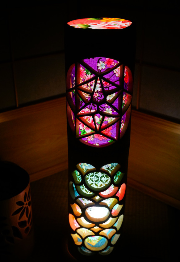 竹灯り・竹あかり・竹灯籠　全面彫～～ 癒しの灯り　華衣ライン★墨華★～～ 竹灯り・竹あかり・竹灯籠 全面彫～～ 癒しの灯り 華衣ライン☆墨華