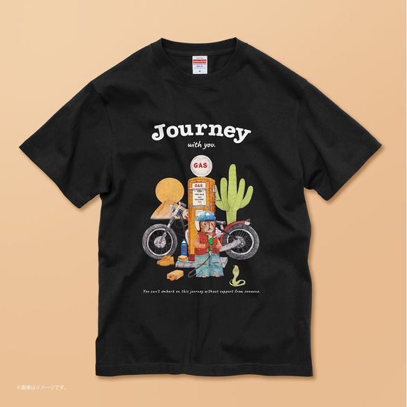「Journey with you 砂漠のバイカー」コットンTシャツ/送料無料 1枚目の画像