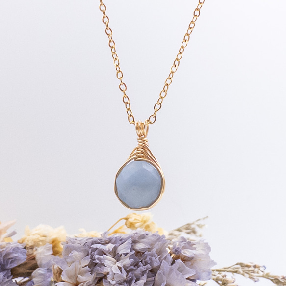 幸せに気付かせてくれる石 エンジェライト ペンダント ネックレス ステンレス ワイヤーラッピング p139 1枚目の画像