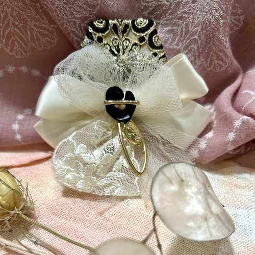 465»髪飾りandコサージュ*インド刺繍リボン*チュールリボン コサージュ 