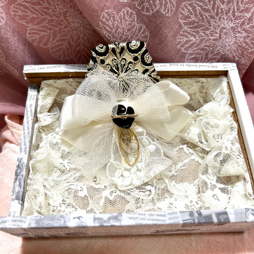 465»髪飾りandコサージュ*インド刺繍リボン*チュールリボン コサージュ 