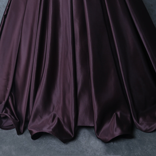 送料無料！パーティードレス ロング カラードレス 光沢サテン ブラウン  