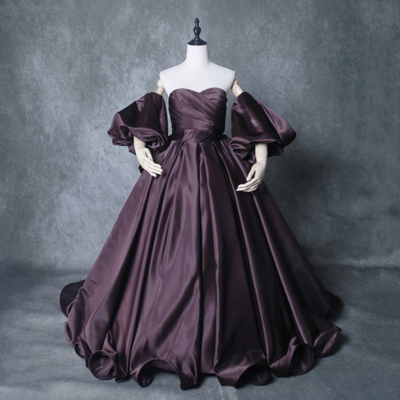 送料無料！パーティードレス ふっくら柔らかなバックリボン 取り外し袖  