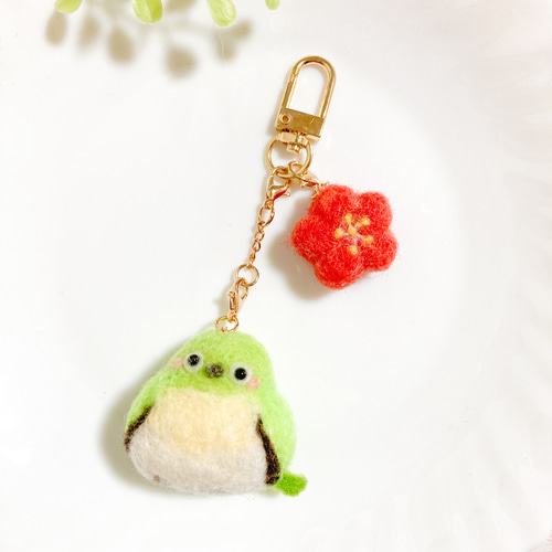 ♡春のメジロさん 羊毛フェルト スマホ画面クリーナー キーホルダー