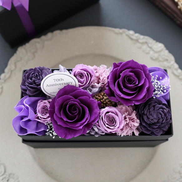 選べるメッセージ｜バイオレッドのエレガントなフラワーボックス｜誕生日・古希・喜寿・退職祝い等　pre.112 5枚目の画像