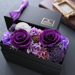 選べるメッセージ｜バイオレッドのエレガントなフラワーボックス｜誕生日・古希・喜寿・退職祝い等　pre.112 4枚目の画像