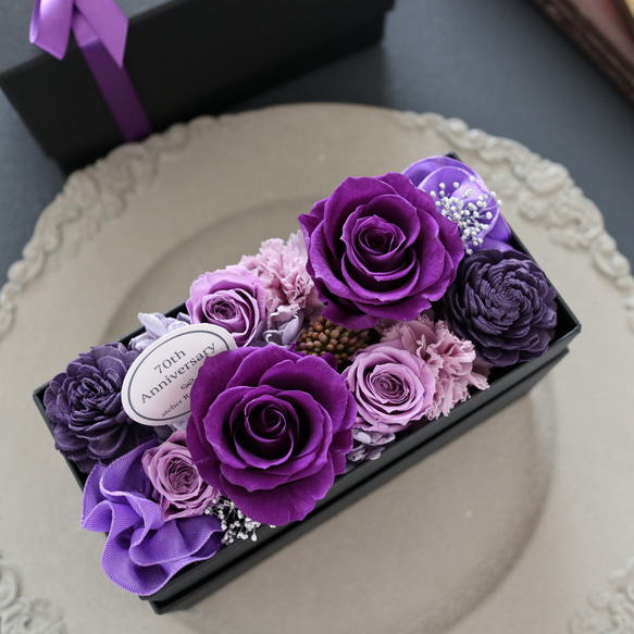 選べるメッセージ｜バイオレッドのエレガントなフラワーボックス｜誕生日・古希・喜寿・退職祝い等　pre.112 12枚目の画像