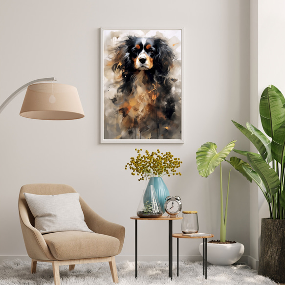 【KENSHIN (犬神) - キャバリア・キング・チャールズ・スパニエル犬 No.2】風水画 犬の絵 イラスト 7枚目の画像