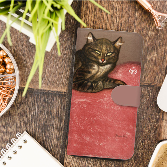 クッション の上の 猫 スマホケース 手帳型 グーグルピクセル アクオス アローズ  あいふぉん スマホカバー 4枚目の画像