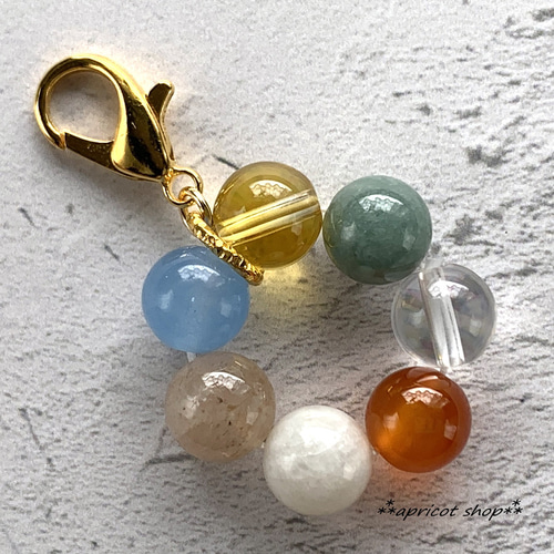 災難除け 七色天然石ストラップ/チャーム 円環～彩華～ バッグチャーム