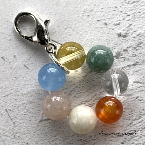 災難除け 七色天然石ストラップ/チャーム 円環～彩華～ バッグチャーム