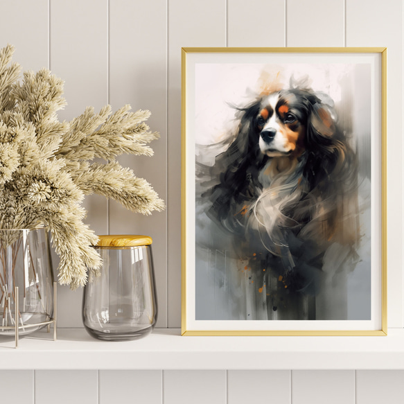 【KENSHIN (犬神) - キャバリア・キング・チャールズ・スパニエル犬 No.5】風水画 犬の絵 イラスト 8枚目の画像