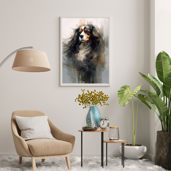 【KENSHIN (犬神) - キャバリア・キング・チャールズ・スパニエル犬 No.5】風水画 犬の絵 イラスト 7枚目の画像