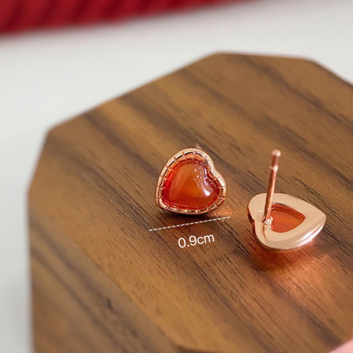 シルバー925 ぷっくり レッド瑪瑙 ハート ピアス つけっぱなし 小さめ