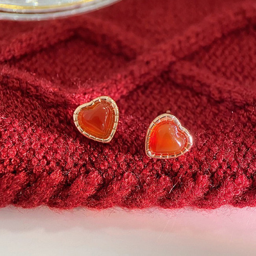 シルバー925 ぷっくり レッド瑪瑙 ハート ピアス つけっぱなし 小さめ