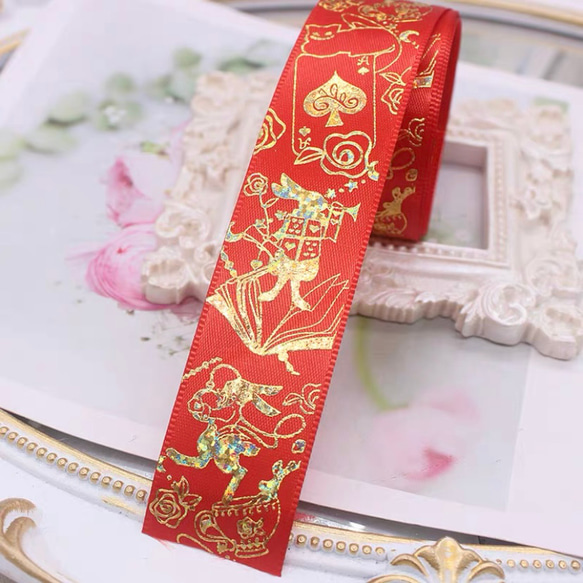 アリスのお茶会木製プレートオブジェ＊ハートリボン＊ アリスのお茶会木製プレートオブジェ＊ハートリボン＊