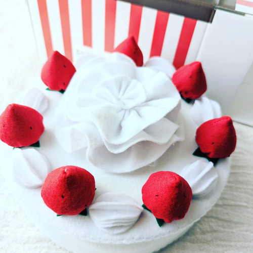予約販売】イチゴのホールケーキ 箱入り お祝い 母の日 フェルトケーキ 