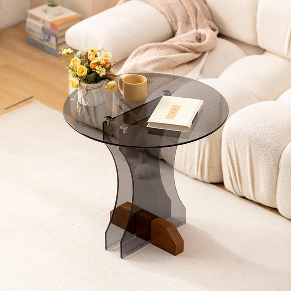 サイドテーブル クリア スタイリッシュ おしゃれ かわいい 北欧 インテリア  強化ガラス  無垢材 ch-1535 2枚目の画像