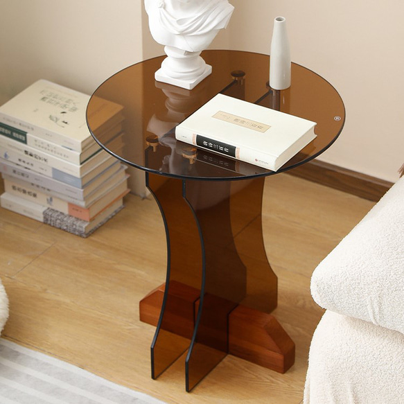 サイドテーブル クリア スタイリッシュ おしゃれ かわいい 北欧 インテリア  強化ガラス  無垢材 ch-1535 8枚目の画像