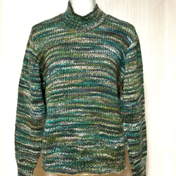 ウールミックス糸　プルオーバー　セーター　グリーンミックス 1枚目の画像