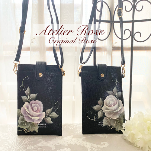 トールペイント薔薇スマホショルダーミニバックブルーローズ