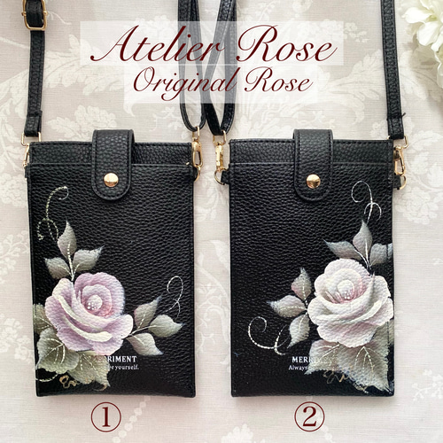 スマホポシェット　薔薇　手描き　トールペイント ♡軽くて便利！手描きの薔薇のスマホショルダー#スマホ