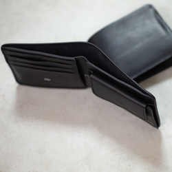 二つ折りウォレット 2Fold Wallet ブラック イタリアンレザー コンパクト財布 見た目より大容量 新生活 3枚目の画像